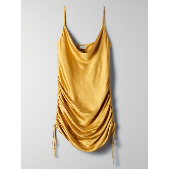 ARITZIA Gold Ruched Slip Dress - NEW - Picture 2 of 4